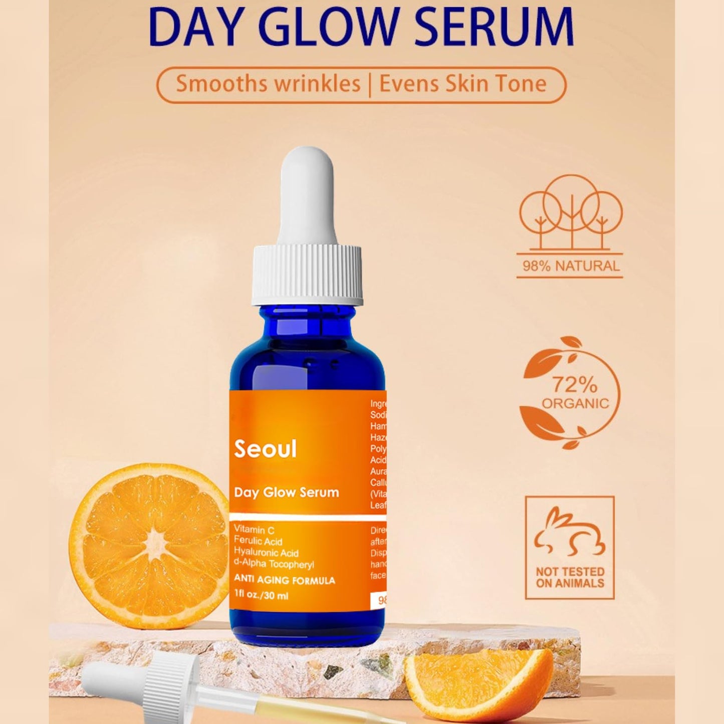 IZBEAUVO Korean Skin Care 20% Vitamin C Serum with Hyaluronic Acid & CE Ferulic Acid – Anti-Aging Face Serum for Glowing Skin, Reduce Wrinkles & Dark Spots (60ML, Vitamin C)