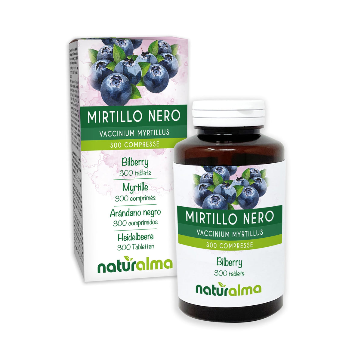 Bilberry or European Blueberry (Vaccinium myrtillus) Leaves and Fruits Naturalma - 150 g - 300 Tablets - Food Supplement - Natural and Vegan