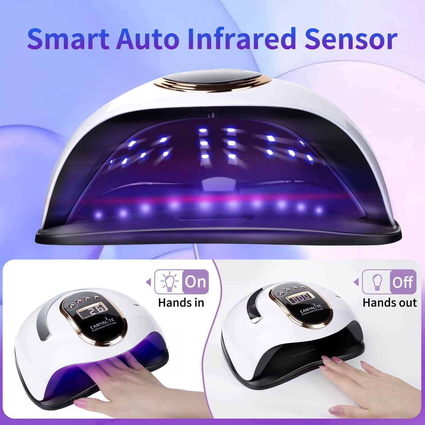 CANVALITE Canvalite UV Nail Lamp 168W Faster Gel Nail Lamp Professional Nail Dryer with Automatic Sensor /4 Timer Settings/LCD Display for Gel Nails Polish Starter Nail Art Tools for Home Salon