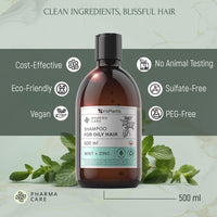 Vis Plantis Mint Shampoo for Oily Hair and Scalp with Zinc - Reduces Dandruff & Controls Sebum - 500ml Natural Shampoo for Greasy Hair and Roots - Silicone & Sulphate Free Itchy Scalp Treatment