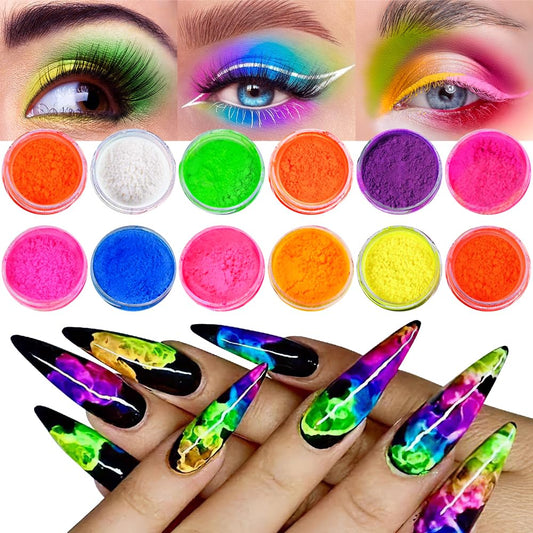 Neon Pigment Powder for Nails Eyeshadow - Gifts for Women 12 Colors Fluorescent Neon Rainbow Smoke Nails, Birthday Valentine's Day Presents for Women Wife