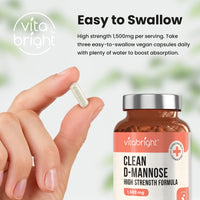 D-Mannose Capsules - High Strength 1500mg per Serving of 3 Capsules - 180 Capsules (60 Day Supply) - Contributes to Healthy Urinary Tract & Bladder - Natural Ingredients - Made in UK by VitaBright