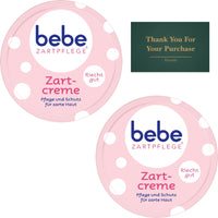 Bebe Baby Cream 150ml (Pack Of 2), Vitamin E Cream, Protects The Skin From Drying Out, Mild Care And Intensive Protection Of Youthful Skin, With Treseida Thank You Card