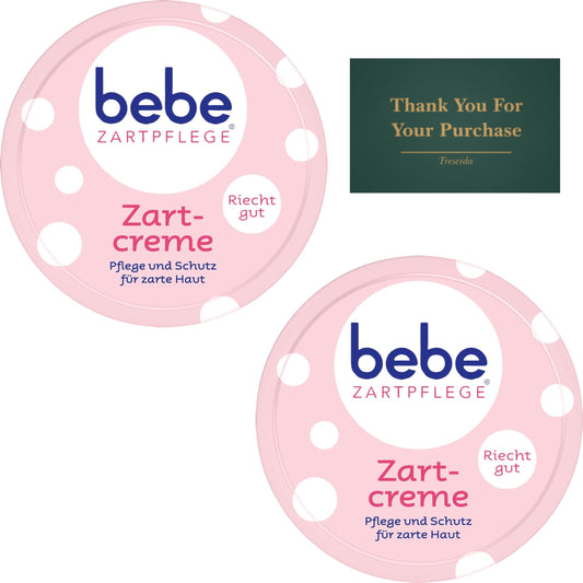 Bebe Baby Cream 150ml (Pack Of 2), Vitamin E Cream, Protects The Skin From Drying Out, Mild Care And Intensive Protection Of Youthful Skin, With Treseida Thank You Card