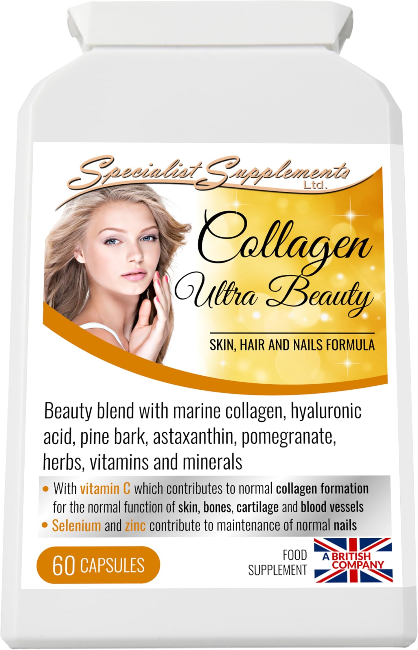 Specialist Supplements Collagen Ultra Beauty Marine Collagen, Herbal and Nutrient Complex, 60 Capsules