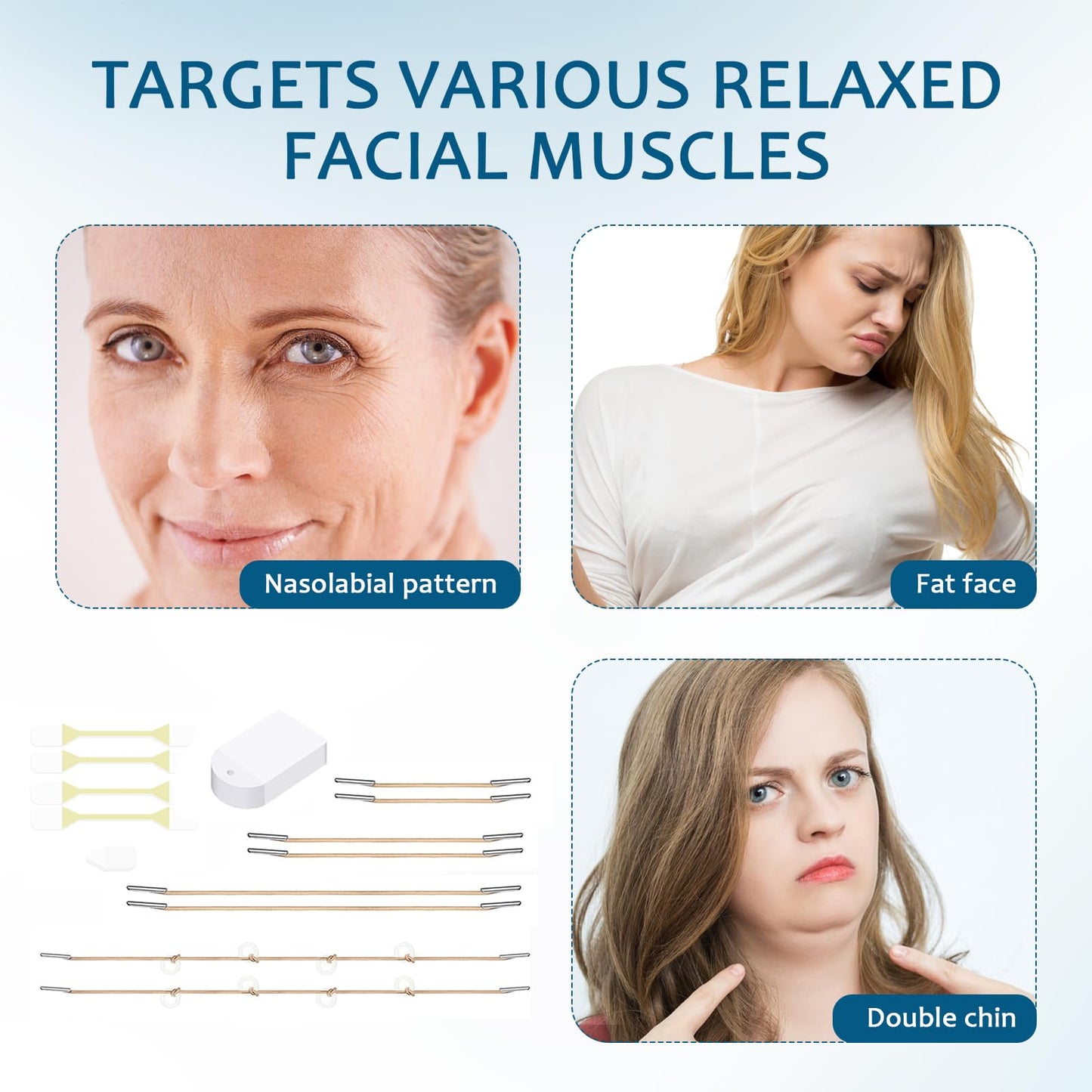 GMHLLES 40 PCS Face Lift Tape Invisible, Neck Tape for Saggy, Instant Neck Lift Tape, Lifting Face Skin with 8 Fixing Ropes for Skin Tightening Makeup Lifting Tools