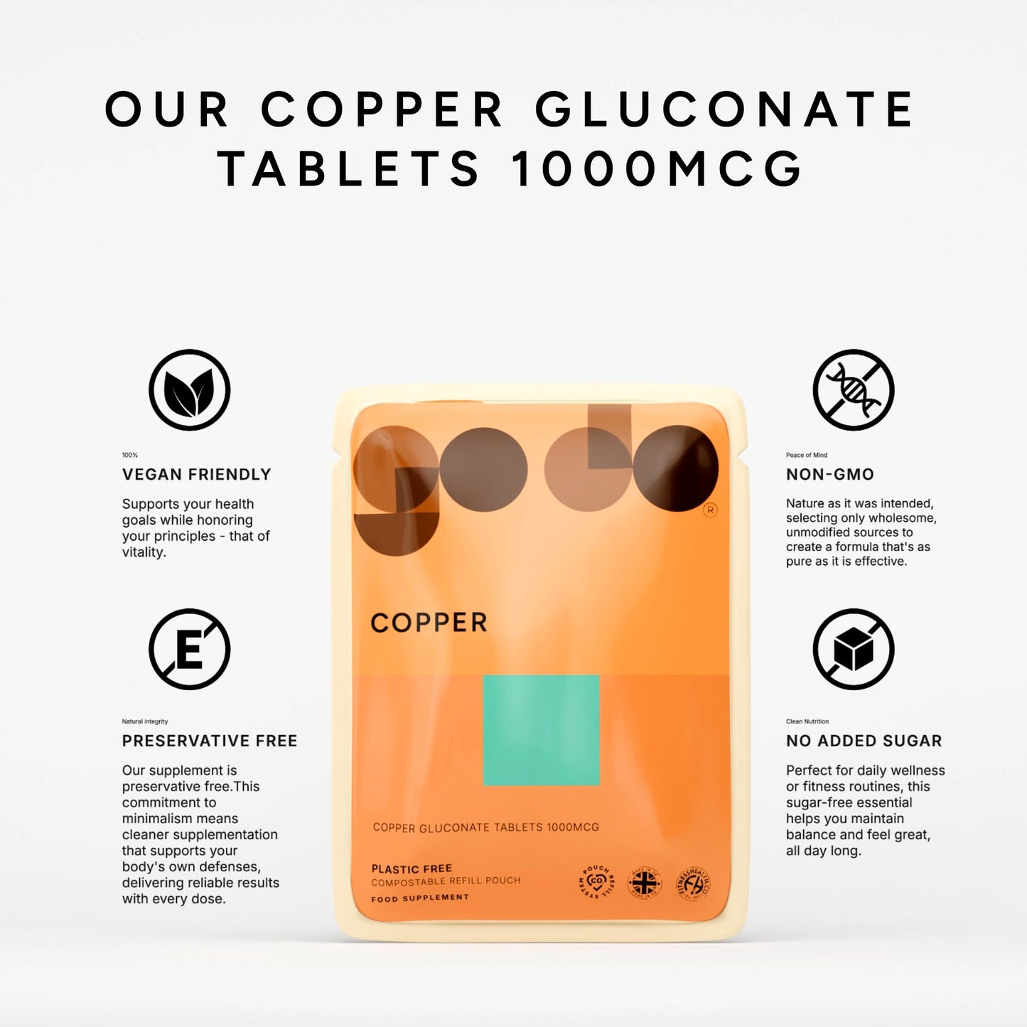Fitness Health Copper 1000mcg 120 Tablets - Nutritional Supplement - Vegans & Vegetarians - Healthy Lifestyle - Copper Gluconate Supplement