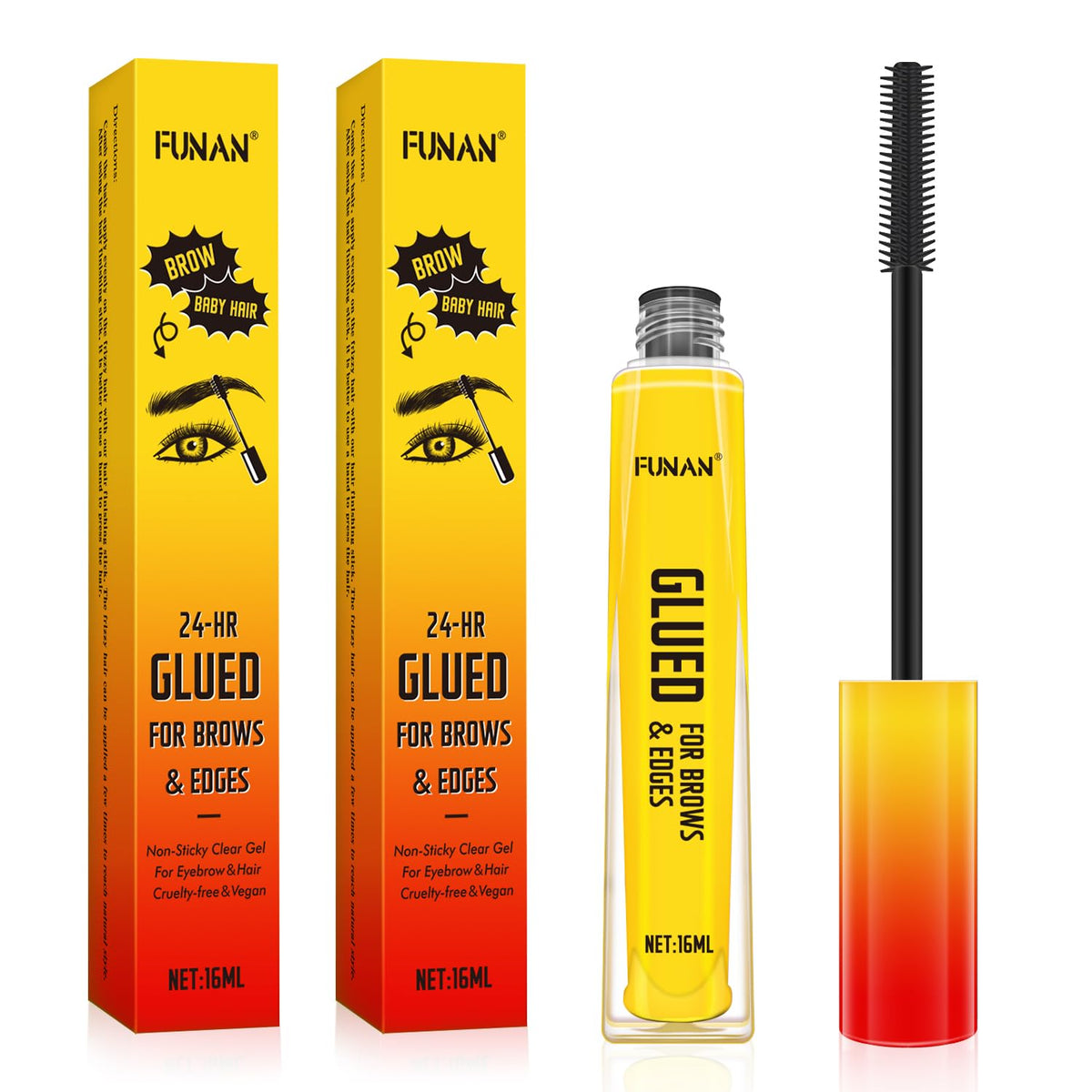 FUNAN Eyebrow Gel,Clear Brow Gel,Glued for Brows & Edges, for Styling Brows,16ml,2 Pack