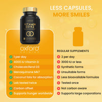 Oxford Origins Vitamin D3 K2 Capsules | Made in the UK | 4000 iu Vitamin D3 & 100mcg K2 MK7 | Boosted with Coconut MCTs for Absorption | 4 Month Supply - 240 Capsules