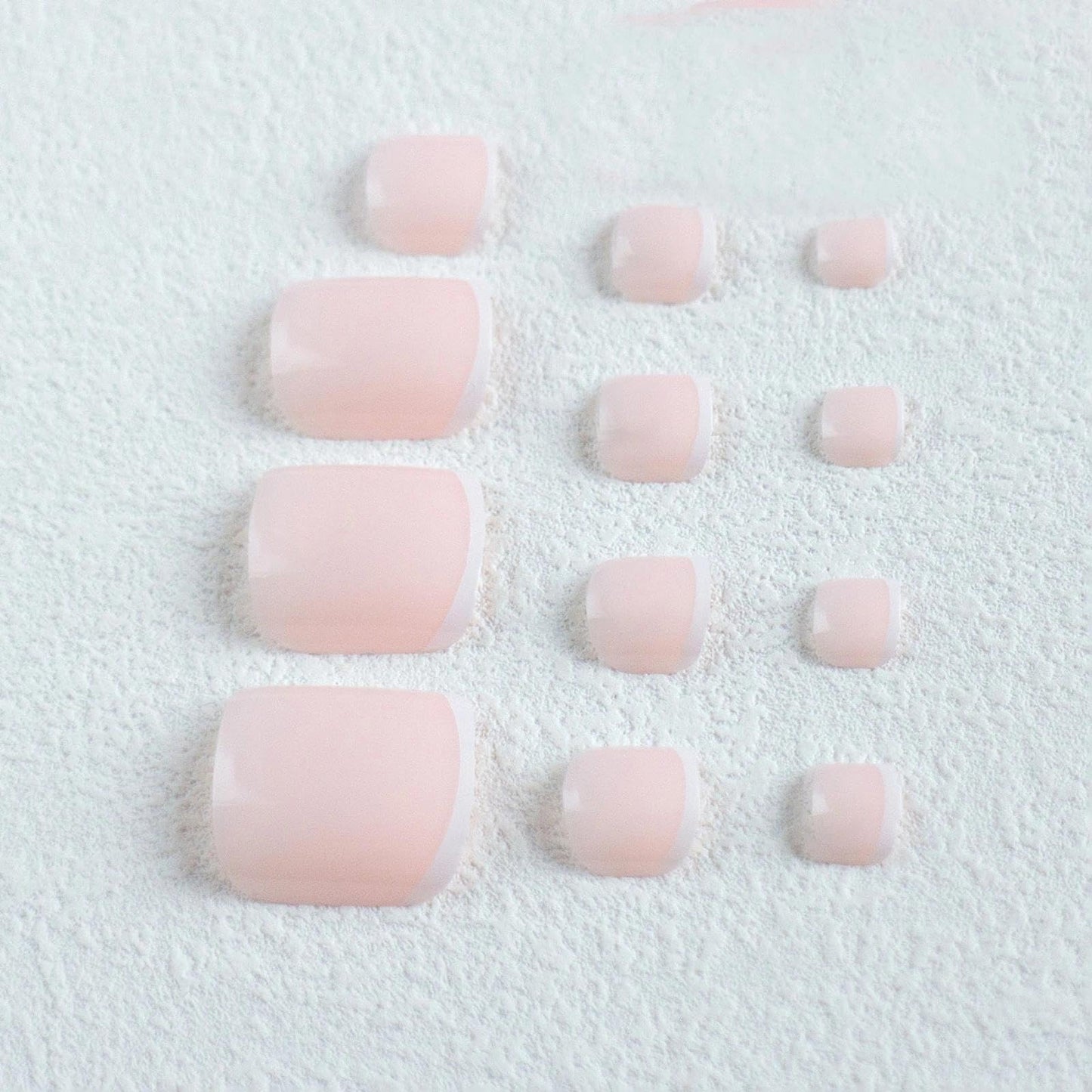 Wormeer 24Pcs French Tip False Toenails - Short Square Nude Pink for Women - Full Cover Fake Nails Set - White French Tip Press on Toenails - Fake Nails Art Kit (Pink & White Nail)