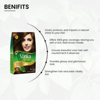 Dabur Vatika Henna Dark Brown Hair Colour Powder - 60g(6 x 10g Sachets),Goodness of Natural Henna, 100% Ammonia-Free & Grey Coverage, Protects & Gives Shine