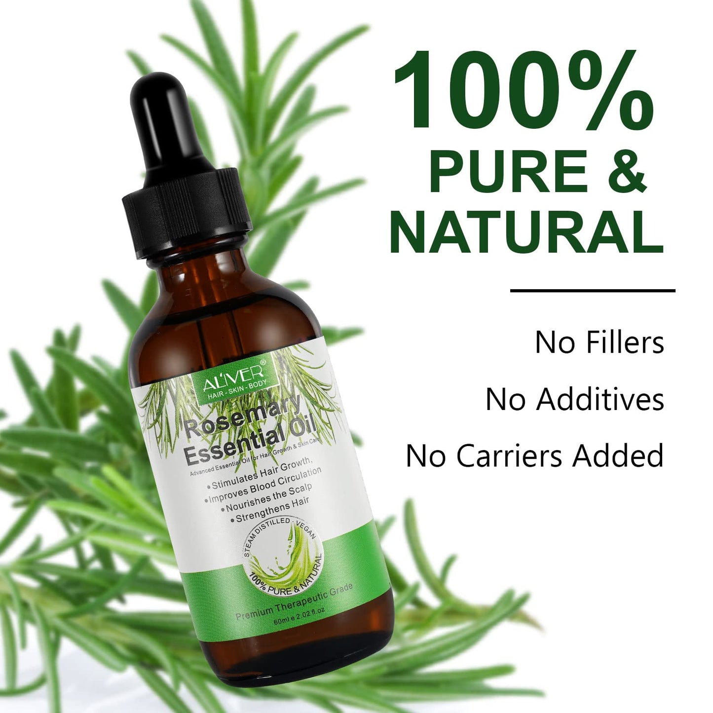 Organic Rosemary Oil for Hair Growth, 60mlAdvanced Organic Rosemary Oil for Skin & Hair Care, Eyelashs, Eyebrows, Face, Body Massage Oil, Hair Loss Treatment,Improves Blood Circulation (60ml)