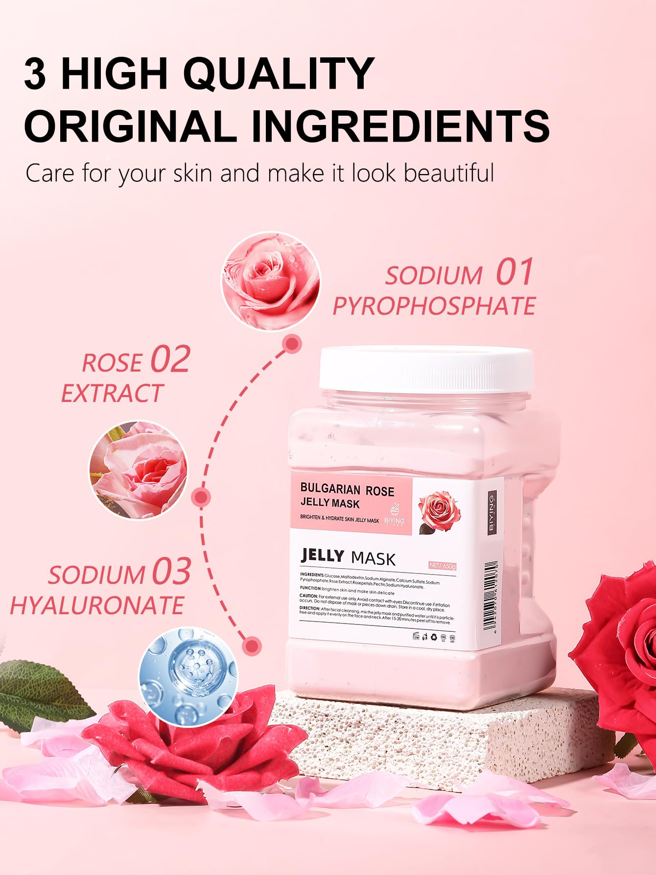 ChicNana Jelly Face Mask Peel Off Powder 650g Jelly Face Mask Set Moisturizing and Hydrating Repair and Smooth Skin Care for Home Salon Spa Kit (BULGARIAN ROSE)