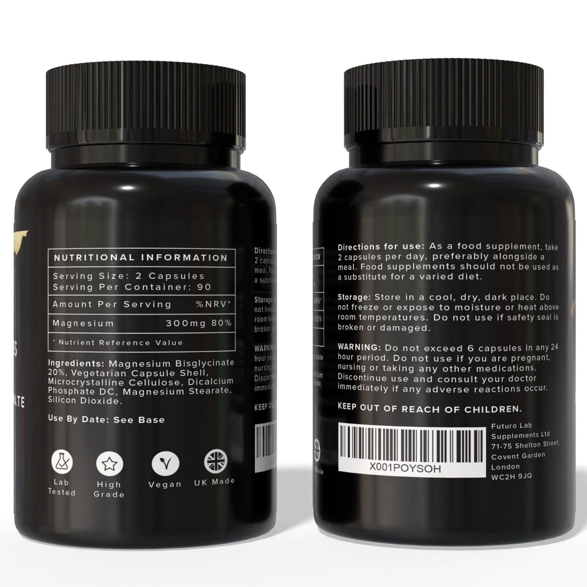 Magnesium Glycinate - 180 High Strength Capsules - 1500mg of Mag G Providing 300mg Elemental Magnesium Per Serving - Supplements Made in The UK - Futuro Labs