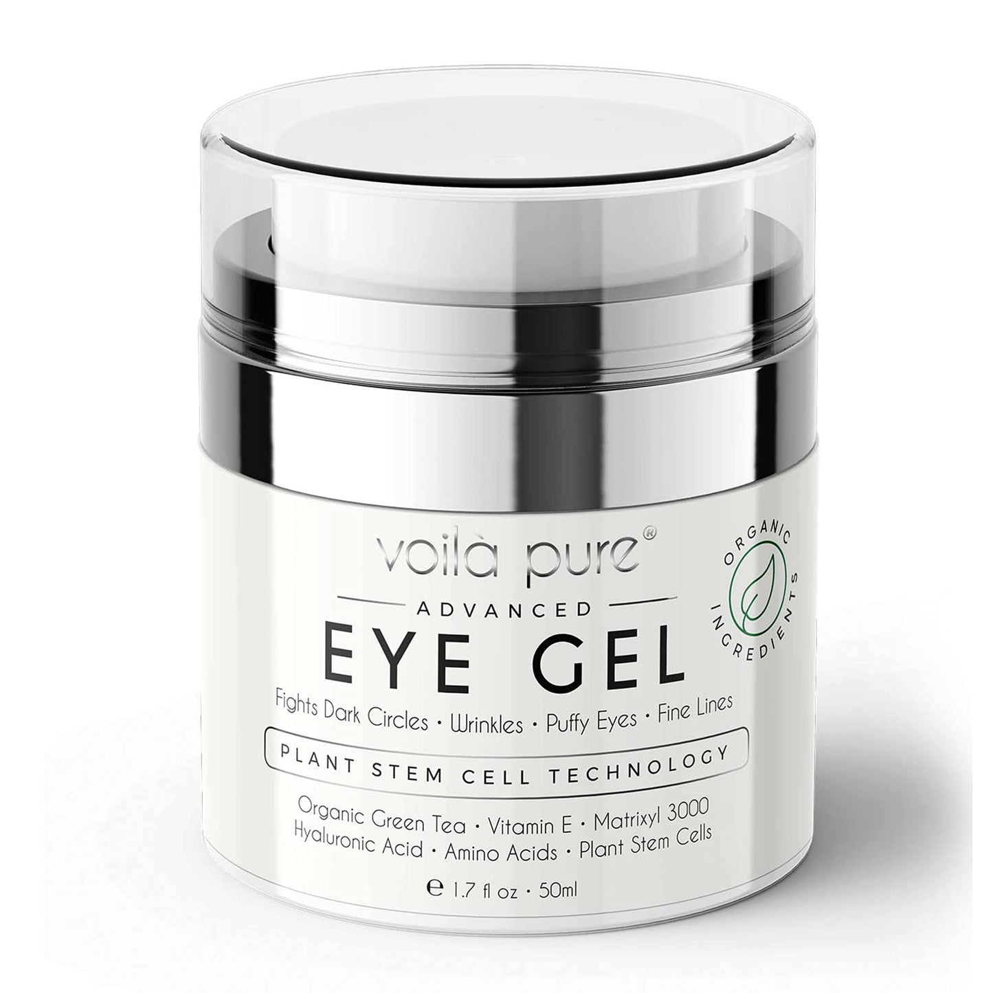 Voila pure Voilà Pure -EYE CREAM - Cures Dark Circles, Puffiness & Crows Feet - Powerful But Gentle Organic Eye Gel - Anti-Ageing Formula With Matrixyl 3000 & Plant Stem Cells - 60ml Bottle