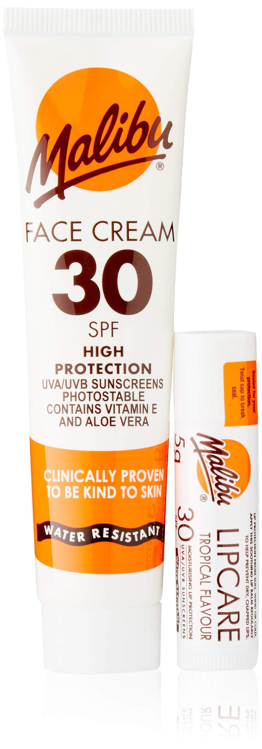 Malibu Duo Pack Sun Protection Face Cream and Lip Balm SPF 30 Water Resistant