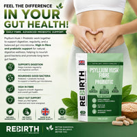 REBIRTH WELLNESS BE YOURSELF | ONLY BETTER Psyllium Husk Fibre Supplement 4000mg with Bio Culture Acidophilus – 120 Capsules, High Fiber Supplement for Digestion & Gut Health,3rd Party Lab Tested, UK Made by Rebirth Wellness