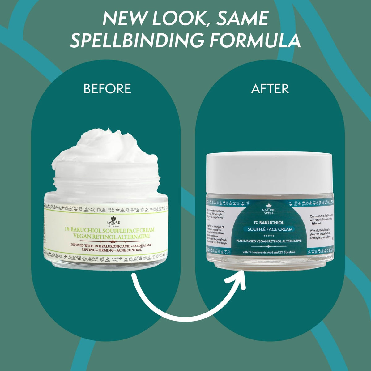 Nature Spell 1% Bakuchiol Face Cream, Retinol Anti-Ageing Moisturiser, Helps Reduce the Appearance of Fine Lines & Wrinkles, Deep Hydration for Normal, Dry & Mature Skin, Vegan Skincare, 100 ml