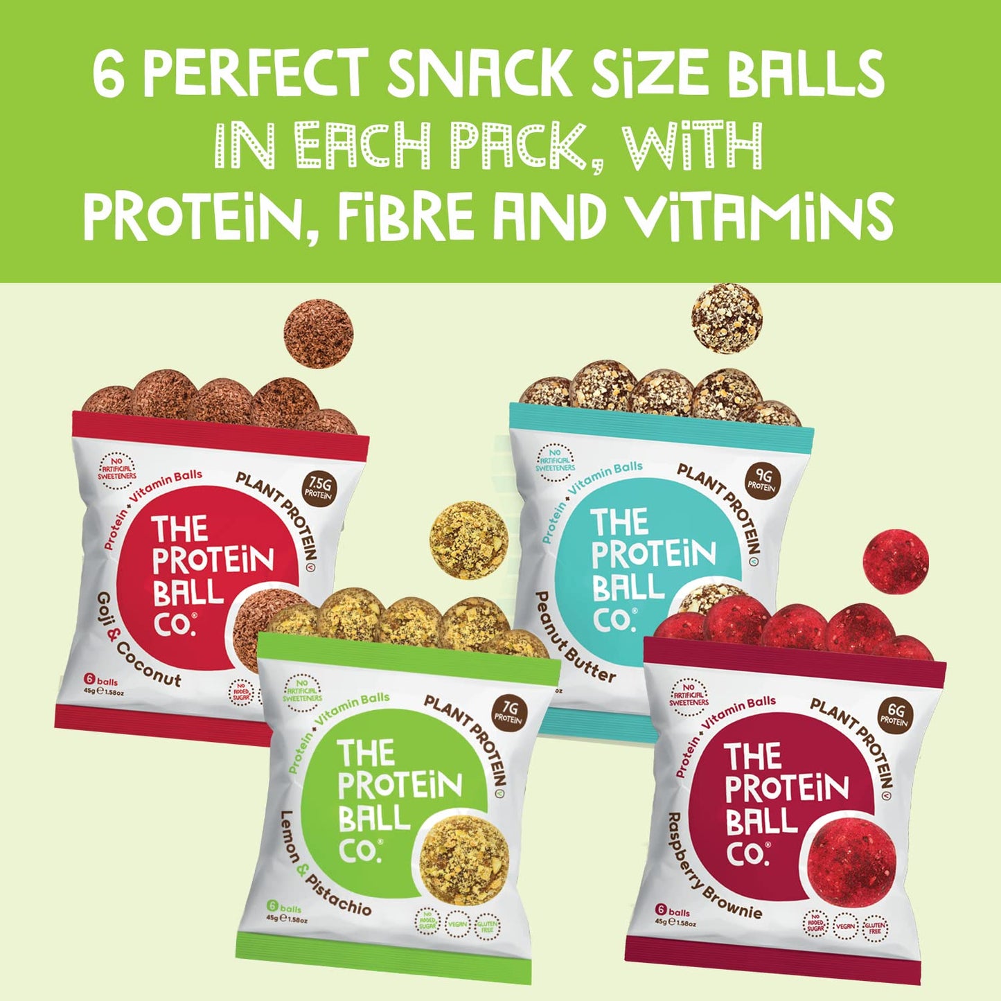 THE PROTEIN BALL CO Protein Balls Vegan Mixed Variety Pack by The Protein Ball Co - Natural, Plant Based Protein Snacks with Added Vitamins - 10 x 45g Bags - High Fibre, Gluten Free, No Artificial Sweeteners