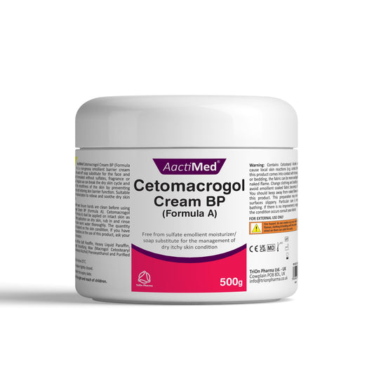AactiMed ActiMed Cetomacrogol Cream BP– 500g | Emollient Moisturizer & Soap Substitute for Dry, Itchy Skin | Non-Greasy Skin Barrier Cream for Face & Body