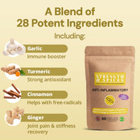 STRENGTH & SPICES100% Natural Vegan Food Supplements Strength & Spices Anti-inflammatory, Muscle and Joint Care Supplements for Mobility and Recovery, Turmeric Capsules with 28 Powerful Ingredients, Vegan and All-Natural, 1000mg, 60 Capsules, Refill