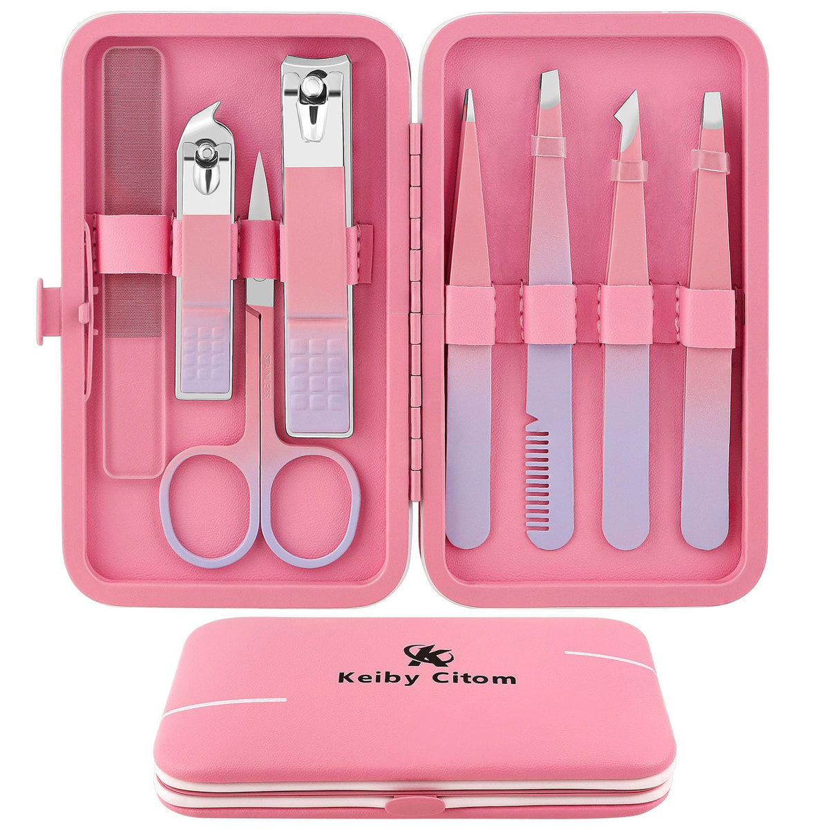 Keiby Citom Tweezers Set for Women, 8Pcs Precision Eyebrow Tweezers, Pink