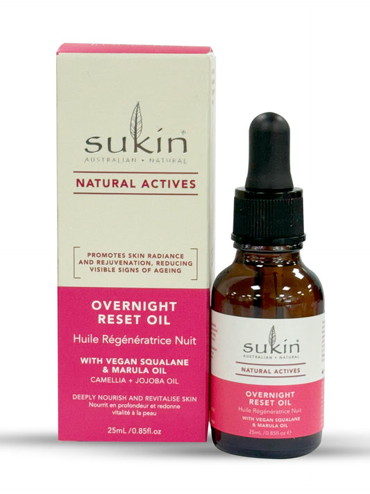 Sukin - Overnight Reset Oil - Natural Actives Face Oil with Vitamin E, Jojoba Oil and More - Face Care, Skin Care, Skincare, Vitamin E Oil for Skin, Jojoba Oil for Skin -25ml