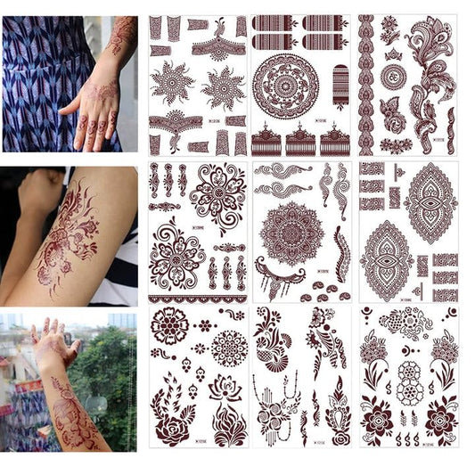 Bettinay 9PCS Mehndi Stickers for Hands, Women Girls Temporary Henna stencils sticker