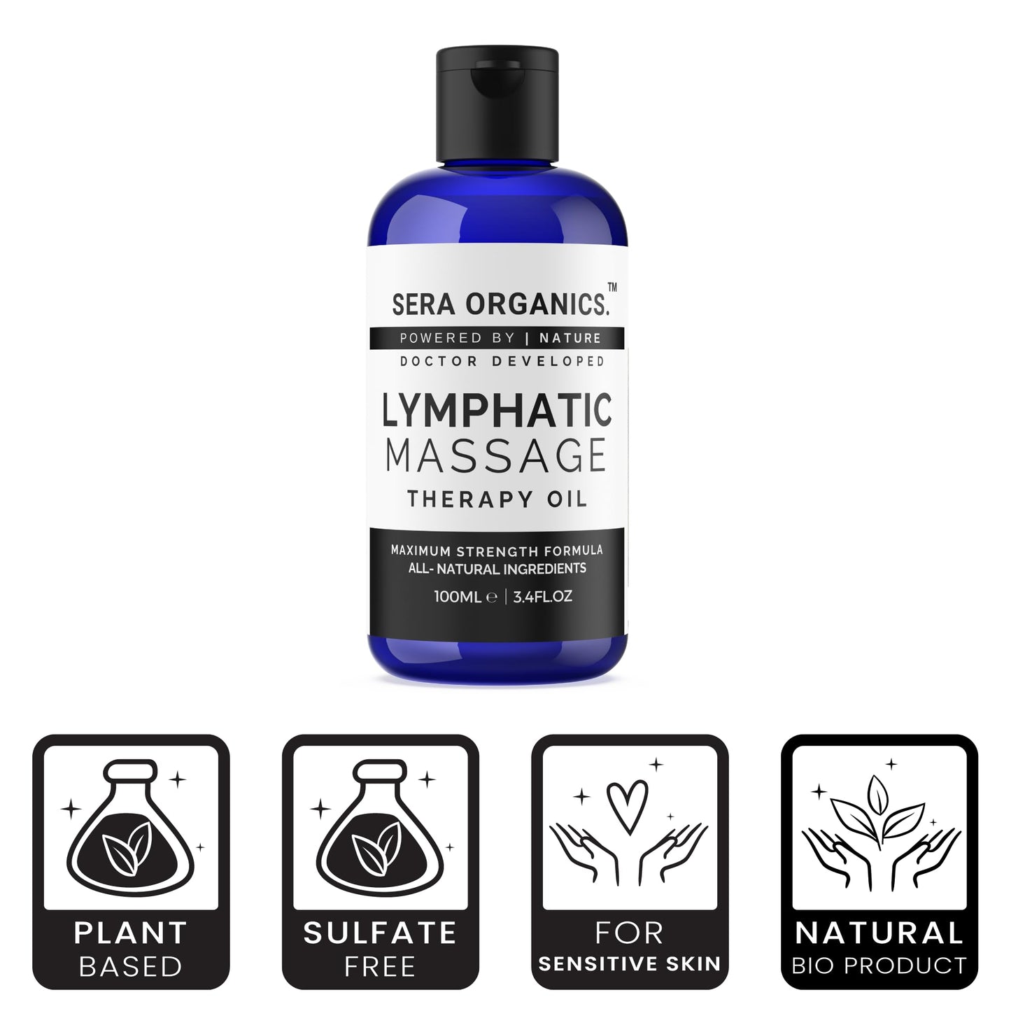 Lymphatic Drainage Massage Oil – Arnica, Coconut & Essential Oils for Detox, Circulation & Post-Surgery Recovery – Supports Lipoedema, Swelling & Massage Therapy – 100ml | Sera Organics