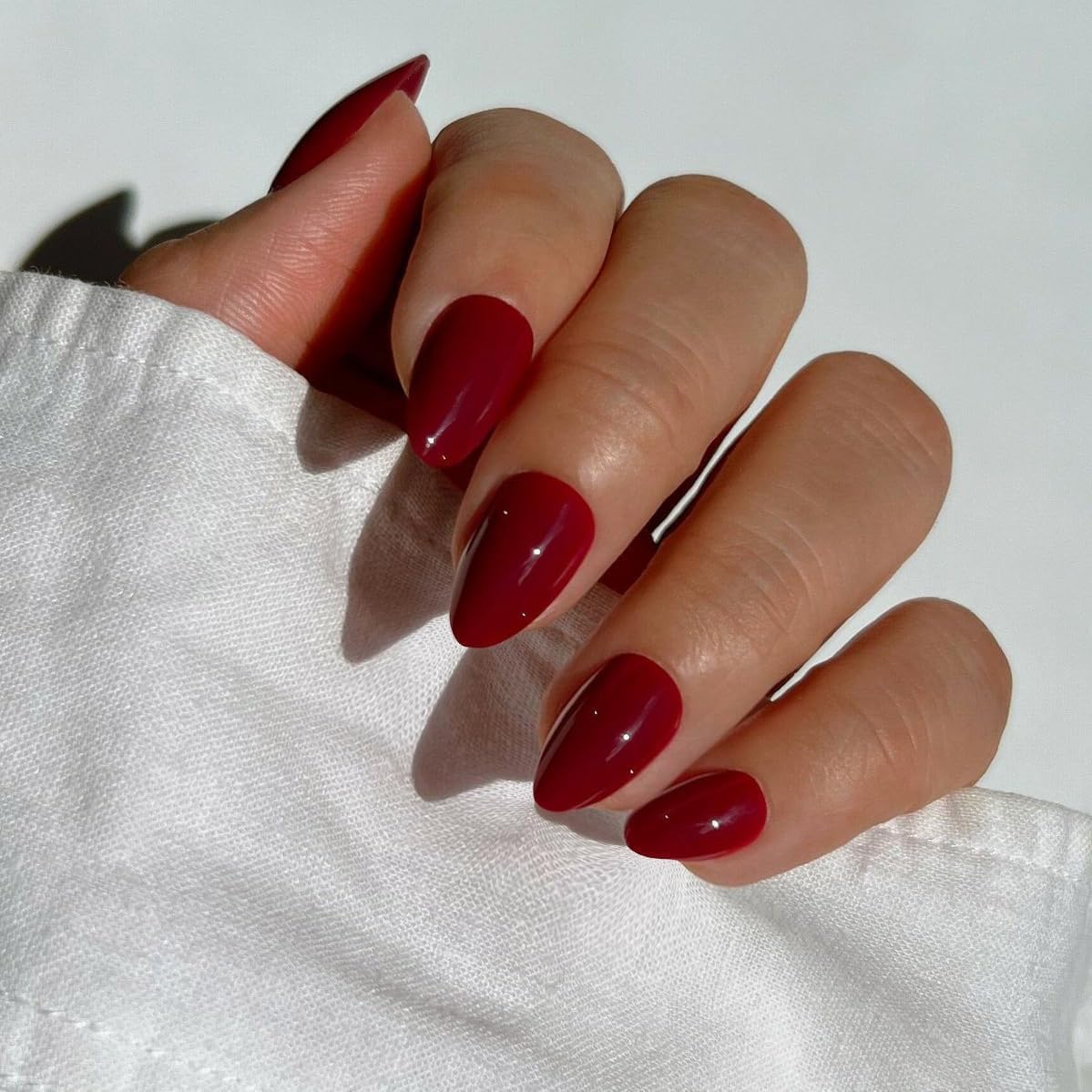 Christmas Red Press on Nails Short Almond Shaped, SXVME 30 Pcs Thick Short Fake Nails Press on Natural Acrylic False Nails Custom Solid Color Glue on Nails Medium Natural Fit Stick on Nails For Women