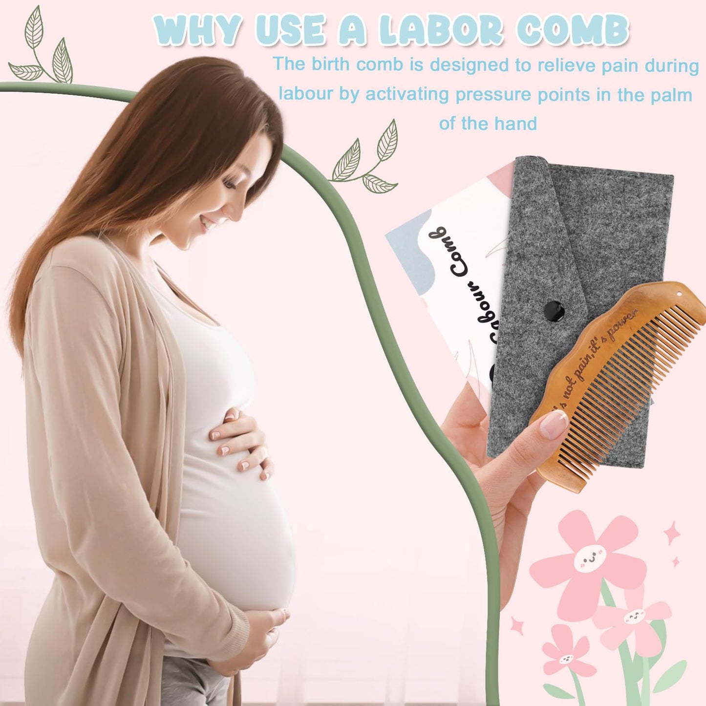 GADITIEK Birthing Comb for Labour,Wooden Birth Comb,Labour Essentials,Postpartum Essentials,Acupressure Tool for Anxiety Relief, Natural Pain Relief, Stress Relief for Pregnant Women