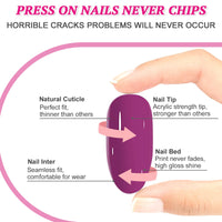 Ceboic Almond False Nails Medium, 24Pcs French White Tip Press on Nails Nude Pink Fake Nails with 3D Gold Stripe Design, Natural Glue on Nails Full Cover Acrylic Oval Stick on Nails for Women Girls