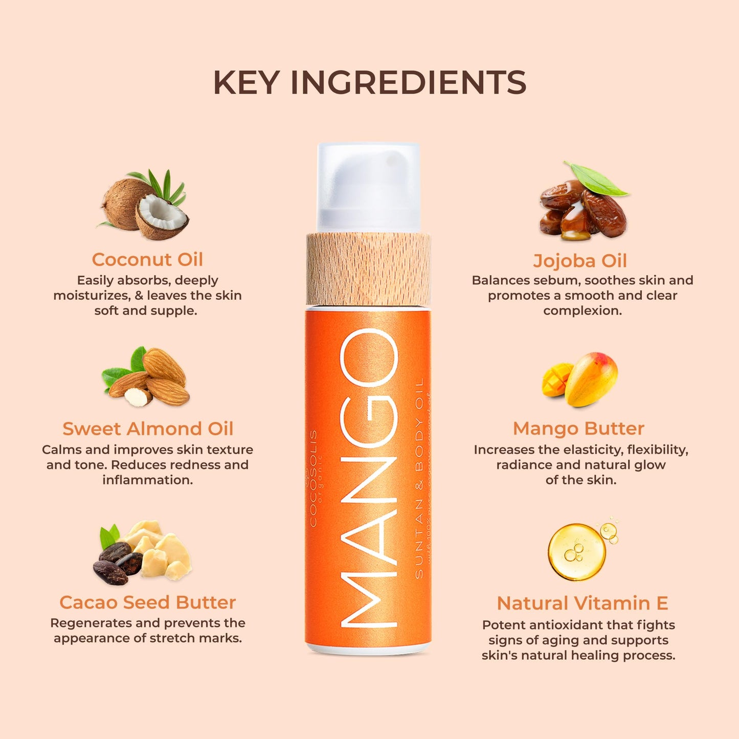 COCOSOLIS Mango Tan Accelerator with Vitamin E, Bio Oil Body Lotion for Natural Tan (200)