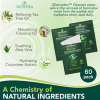 NOVEHA Demodex Eyelid & Lash Wipes | Box Of 60 Individually Wrapped Extra Strength Cleansing Eyelash Wipes - Battle Itchy & Irritated Eyes associated with Demodex Mites, Naturally Remove debris