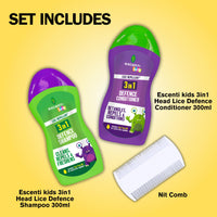 Great British Home Escenti Kids 3in1 Head Lice Prevention Set - 1 x Head Lice Shampoo for Kids, 1 x Conditioner and 1x Lice Combs - Complete and Effective Nit Treatment for Kids with Natural Tea Tree Oil