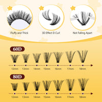QUEWEL Lash-Clusters 320Pcs 60D+80D DIY Lash Extension Kit Mix 12-18mm Cluster-Lashes with Lash Bond and Seal and Lash Tweezer, Easily Create Thick and Charming Eyes at Home(60D+80D D MIX12-18 Kit)