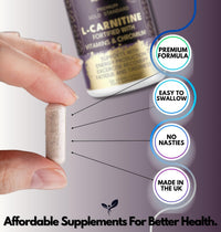Euphoria Bliss L-Carnitine Capsules 3000mg - L-Carnitine Formula with Vitamins D & B - High Strength L-Carnitine Tartrate Supplement – 120 Vegan Tablets – Supports Energy, Metabolism, & Reduces Tiredness & Fatigue