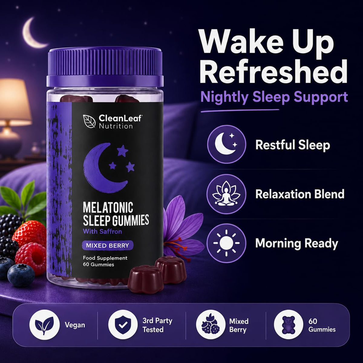 HILLTEN HEALTH Twin Pack Natural Sleep Support Gummies for Adults - Formula for Restful Nights, Sleep Gummies Promoting Natural Sleep Production, Promotes Healthy Sleep Patterns, 60 Count
