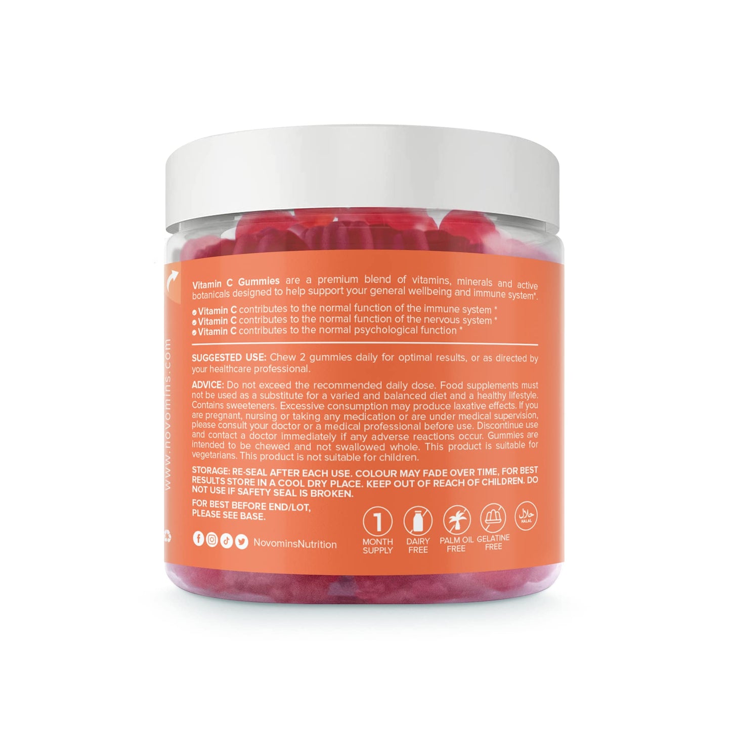 novomins Vitamin C Gummies Sugar Free – 250 mg High Strength Vitamin C for Adults – with Added Bioflavonoids, Rose Hip, Elderberry & Zinc - Immune System Support - Vegan- Gluten Free - by Novomins