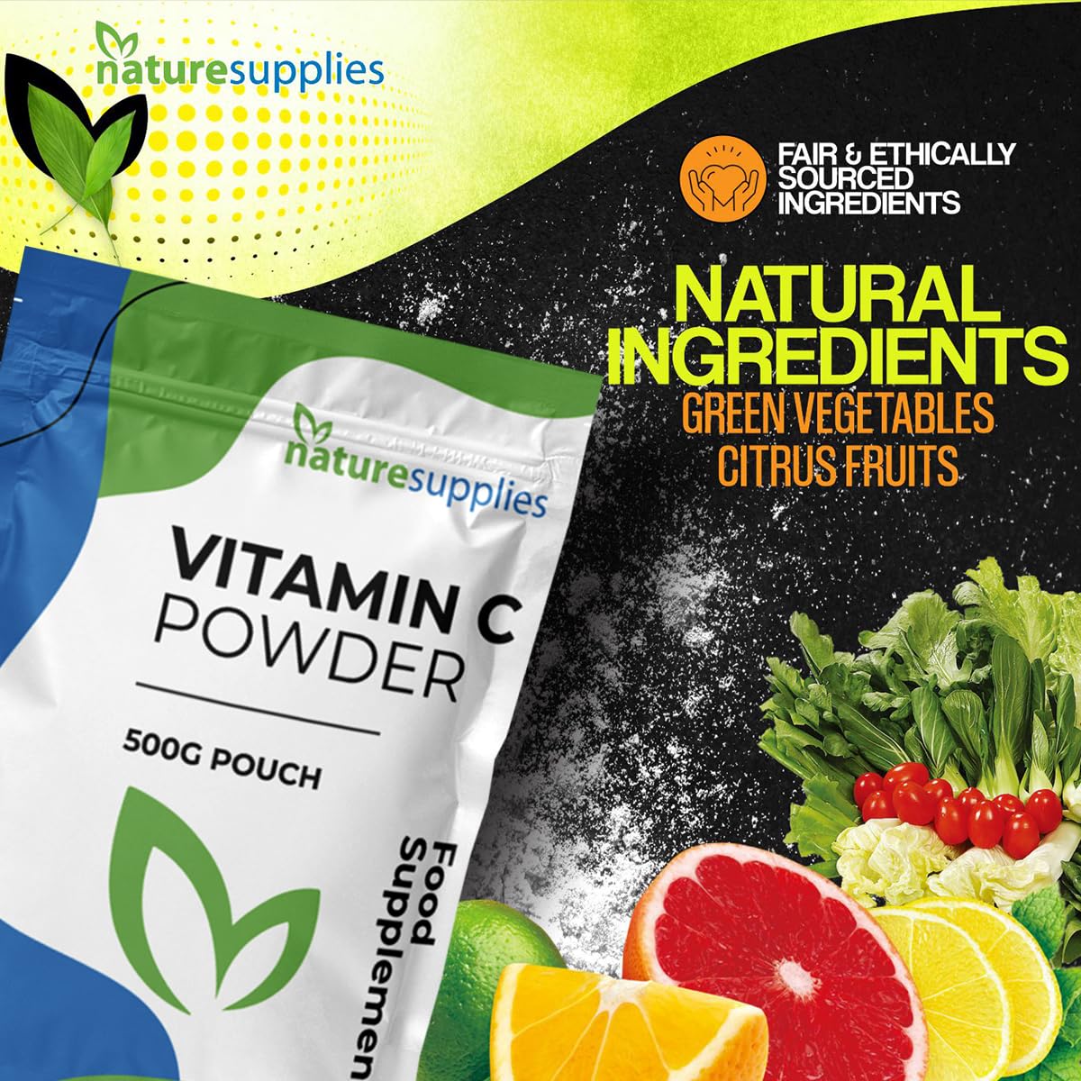 naturesupplies Vitamin C Powder 500g Ascorbic Acid UK Non GMO - Pharmaceutical Grade, Highly Concentrated No Chemicals in Our Supplements - Suitable for Vegans - Naturesupplies…