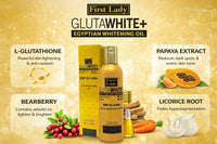 FIRST LADY GLUTAWHITE First Lady Glutawhite Gold Body Oil 200ml – Brightening Body Oil with Glutathione, Licorice Root & Vitamin E, Hydrating Skin Oil with Papaya, Carrot, Goat Milk & Bearberry