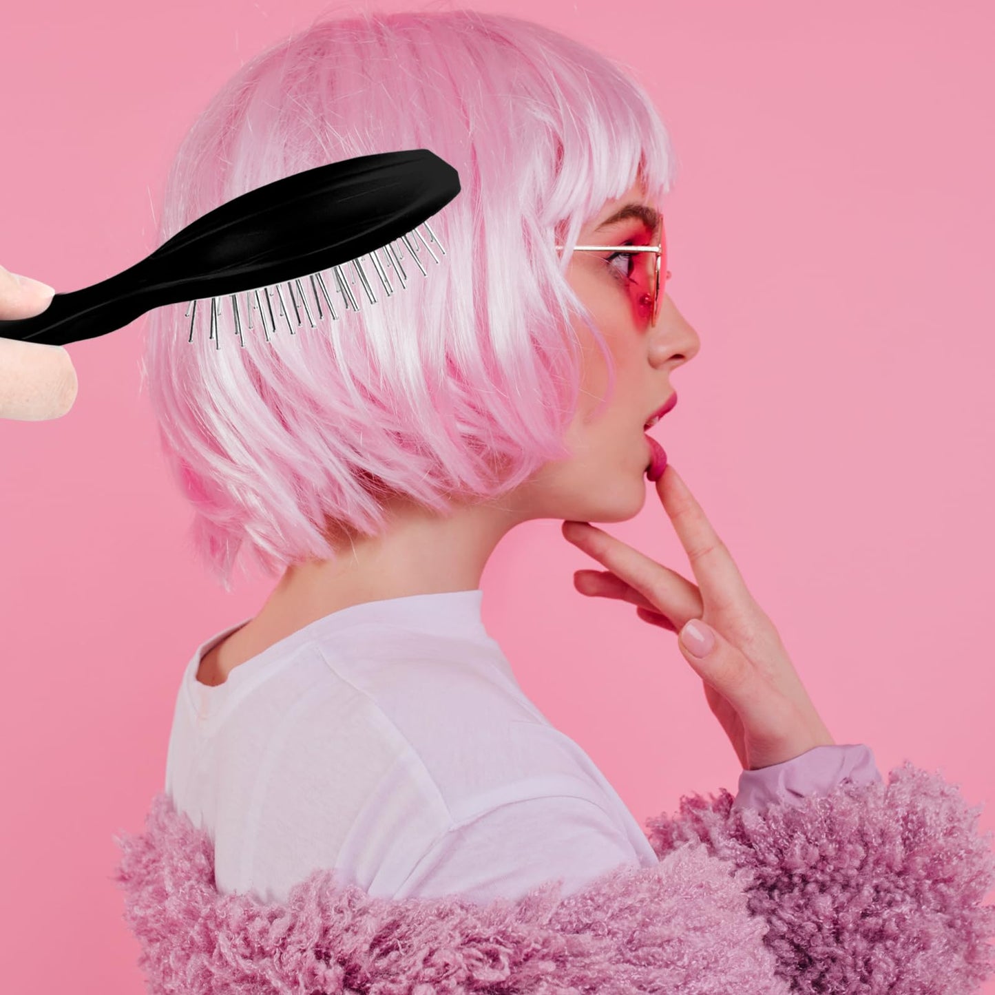 Mozeat Lens Wig Brush Set: Stainless Steel Wire Bristle Brush for Portable Synthetic Hair Wigs and Extensions