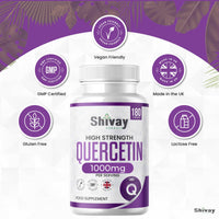 Pure Quercetin (Sophora Japonica) Supplement |1000mg Per Serving | 180 Vegan Capsules - 3 Month Supply | Natural Antioxidant | Made in The UK by Shivay Herbals
