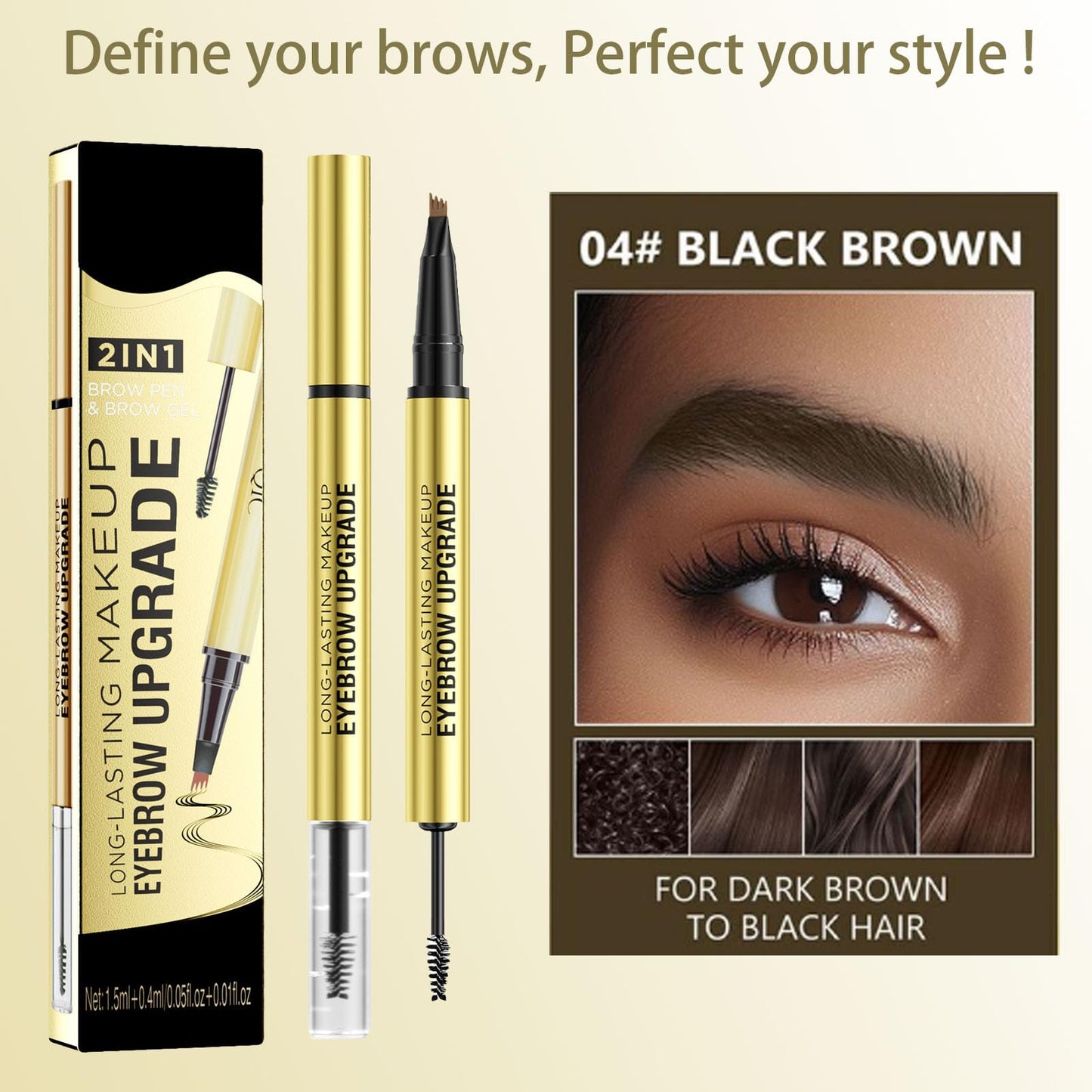 Shengqialun Dual-Ended Eyebrow Pencil & Eyebrow Gel, 2 In 1 Eyebrows Pen, 4-Fork Tip Brow Pencil, Long-Lasting Eye Brow Pencils For Natural Looking Defined Eyebrows, Black Brown