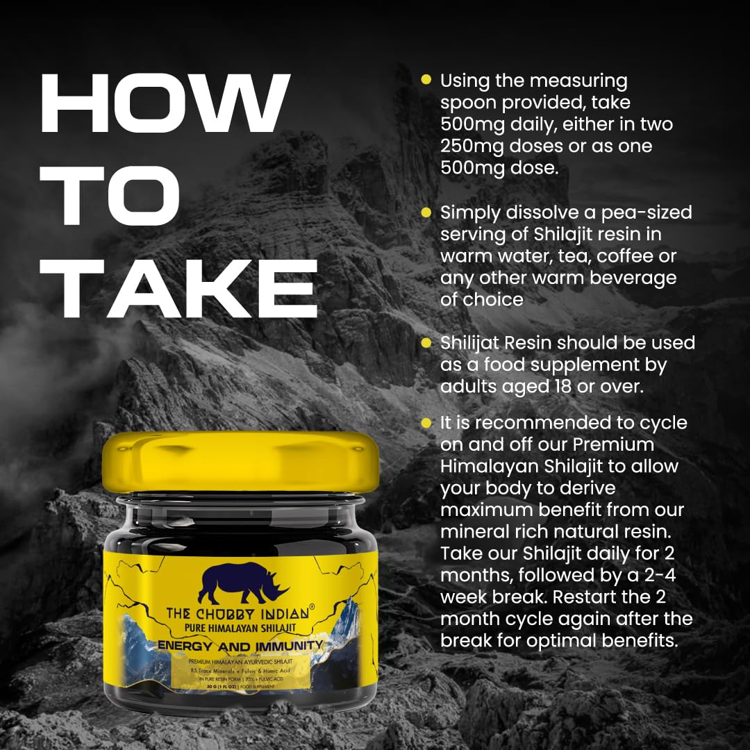 The Chubby Indian® Shilajit Resin, 100% Pure Himalayan Lab Tested 30g, High Fulvic & Humic Acid, Magnesium Supplements, Melatonin, Electrolytes, Shilajit, Vitamin D, Natural Vitality Booster, 1 Box