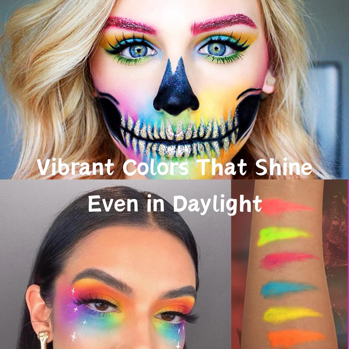 SHEBEEDO 6 Colors UV Glow Neon Face and Body Paint Set, Glow in the Dark Face Paint kit, Fluorescent Body Paint, Safe Non-Toxic Quick-Dry Paint for Halloween, Festivals, Parties, and Cosplay
