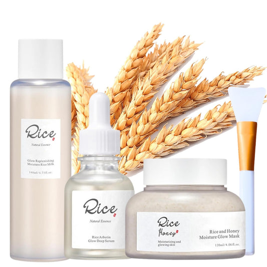 Cureluxe Ground Rice and Honey Glow Mask,3PCS Rice Mud Mask Skincare Set with Rice Clay Mask,Face Serum,Face Toner,Clay Mask For Pores,Face Masks Beauty,Deep Cleansing,Reducing Pores & Acne,Korean Face Mask