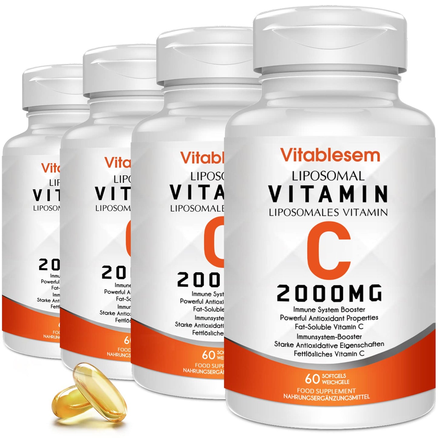 Vitablesem Liposomal Vitamin C Capsules 2000MG (4 Pack) - High Strength Gluten Free & Ascorbic Acid - Immune Support Antioxidant Supplement - Non-GMO