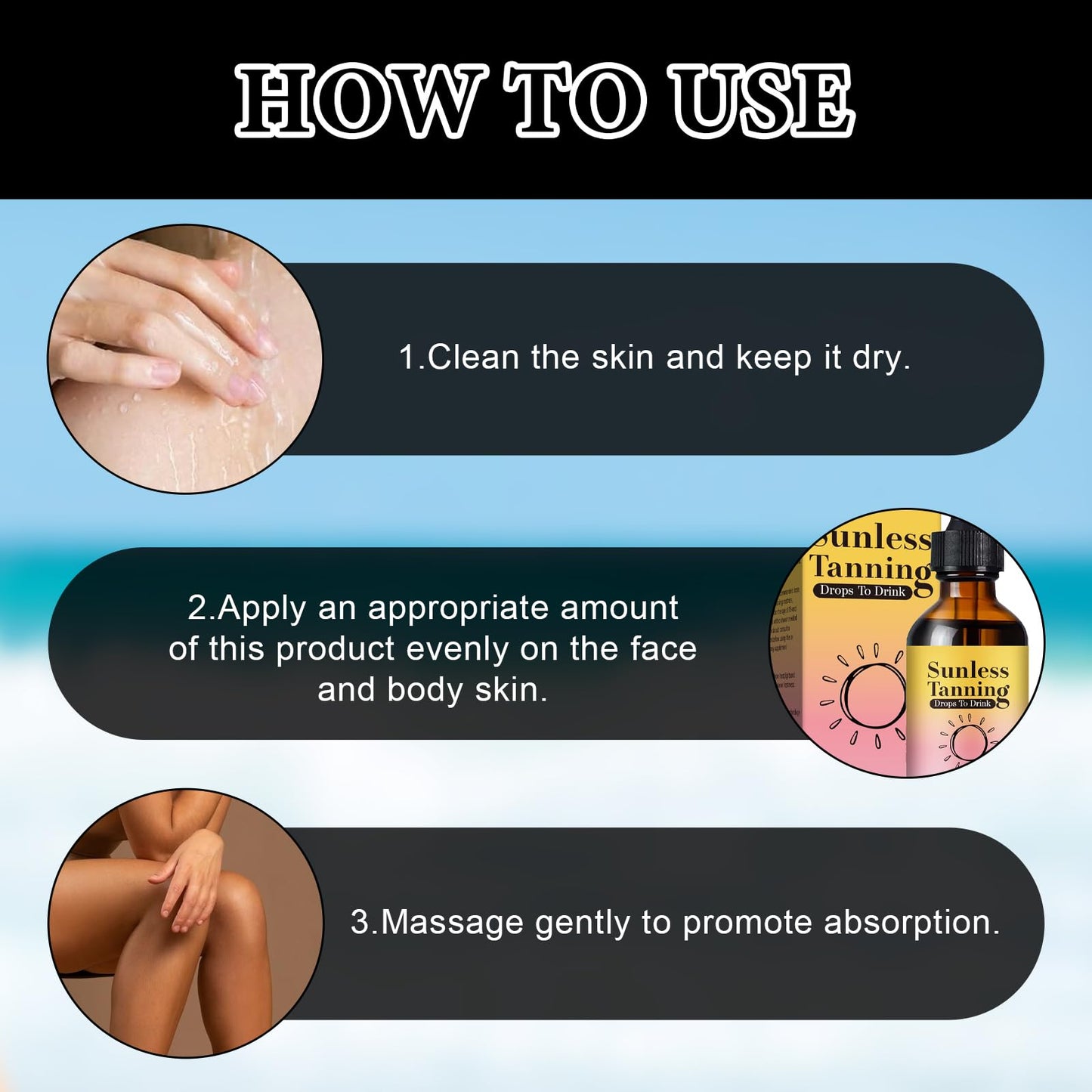 GMHLLES 2PCS Self Tanning Drops, Natural New Sunless Tanning Drops Enhances Natural Skin Tone for Face and body with 1PCS White Massage Stick 60ML