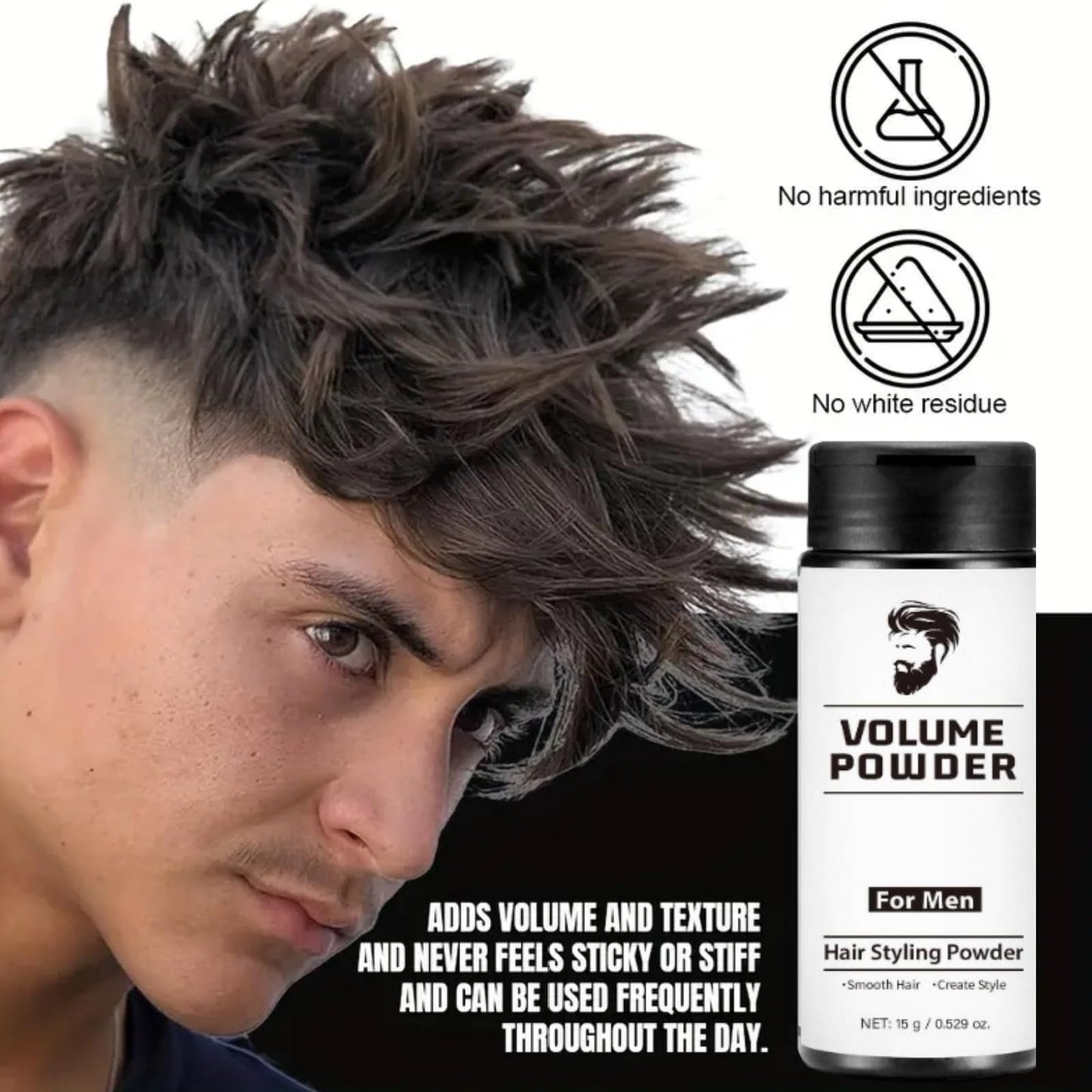 QinZiEn Hair Styling Powder for Men,Volume Powder for Men,Volumising Styling Powder,Natural Look Mens Styling Powd/er,Mens Hai/r Products,Fluffy Ha/ir Po/wder,Texturizer for Natural H/air15g